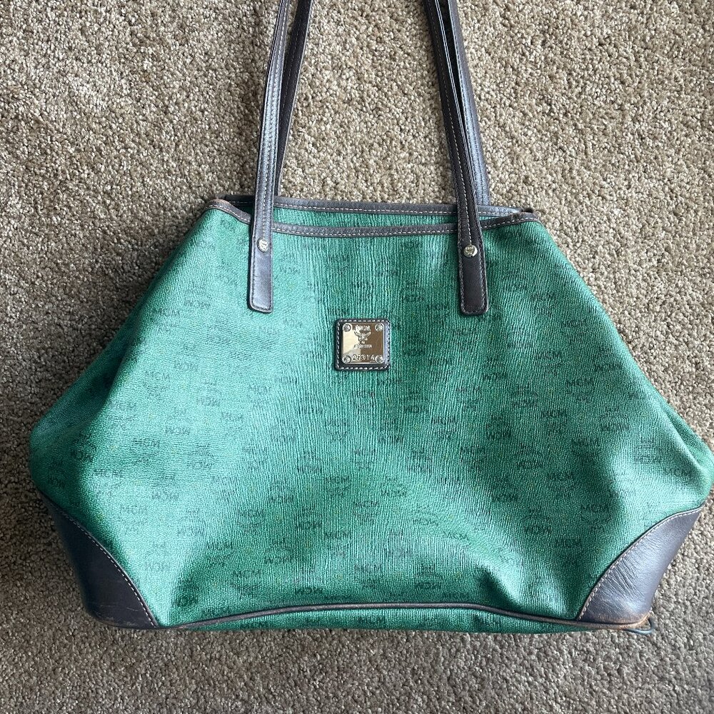 Authentic MCM Large Green Tote Bag Purse (Flawed Check Photos)